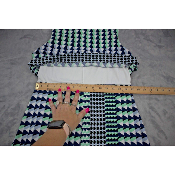 Donna Morgan Dress Womens 8 Green Blue Geo Print Sleeveless Casual Outfit - Picture 5 of 14